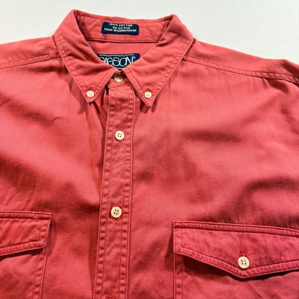 Sassoon Button Down Shirt Mens Large Red Cotton Twill Long Sleeve Work Casual